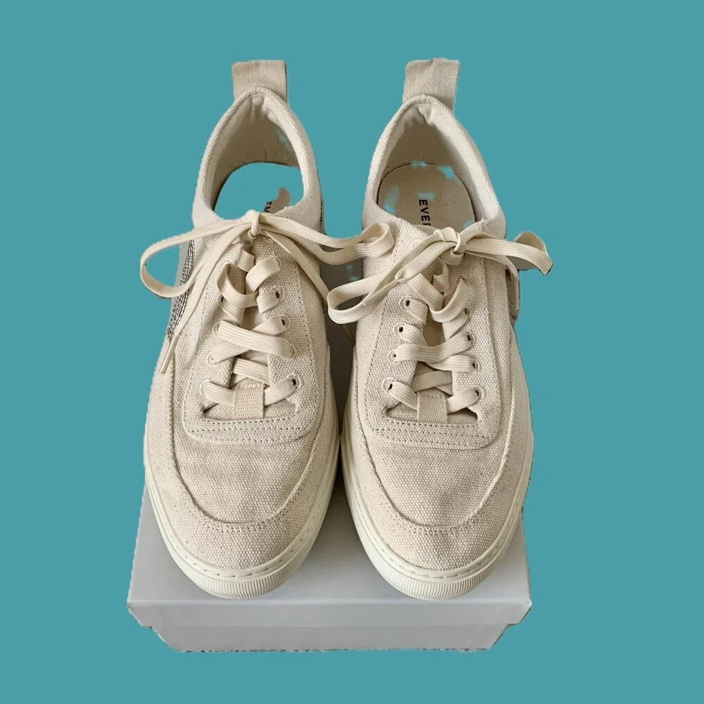 EUC Everlane The Tread-Bare Sneaker, Women's 10, Natural Canvas/Black - Picture 2 of 14